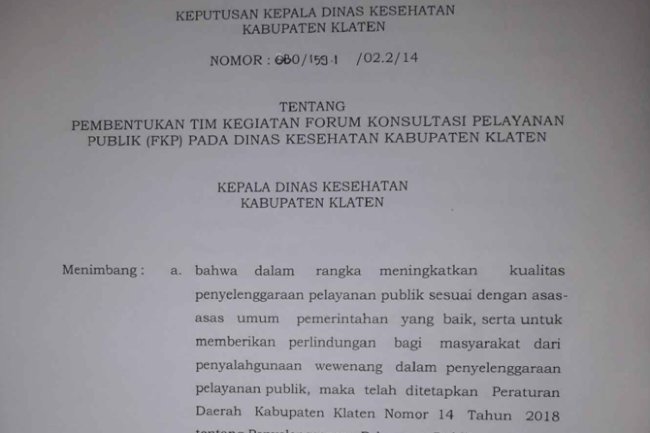 SK Pembentukan Tim Kegiatan Forum Konsultasi Pelayanan Publik (FKP) pada Dinas Kesehatan Kabupaten Tahun 2023