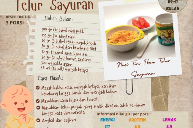Nasi Tim Ikan Telur Sayuran, Menu Bergizi untuk Bayi Usia 9–11 Bulan