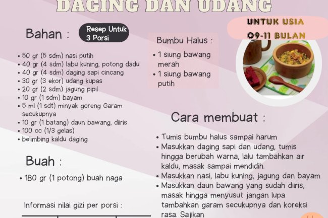 Resep MPASI: Tim Bubur Manado Daging dan Udang untuk Bayi Usia 9–11 Bulan