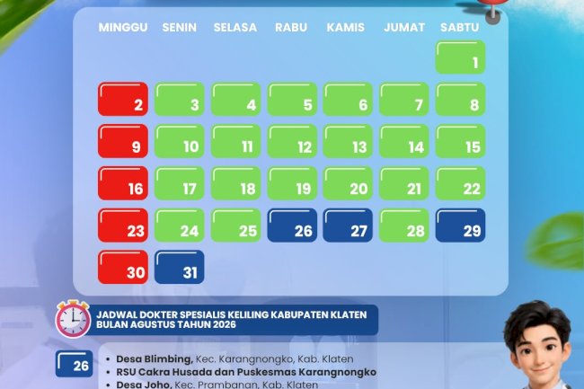 Jadwal Layanan Dokter Spesialis Keliling (Speling) Kabupaten Klaten Bulan Agustus 2026