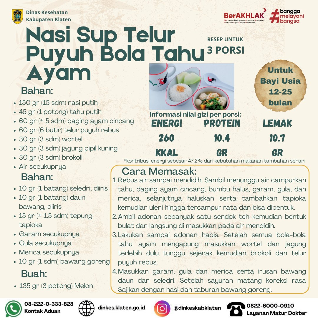 Nasi Sup Telur Puyuh Bola Tahu Ayam, Menu Bergizi untuk Bayi Usia 12–25 Bulan