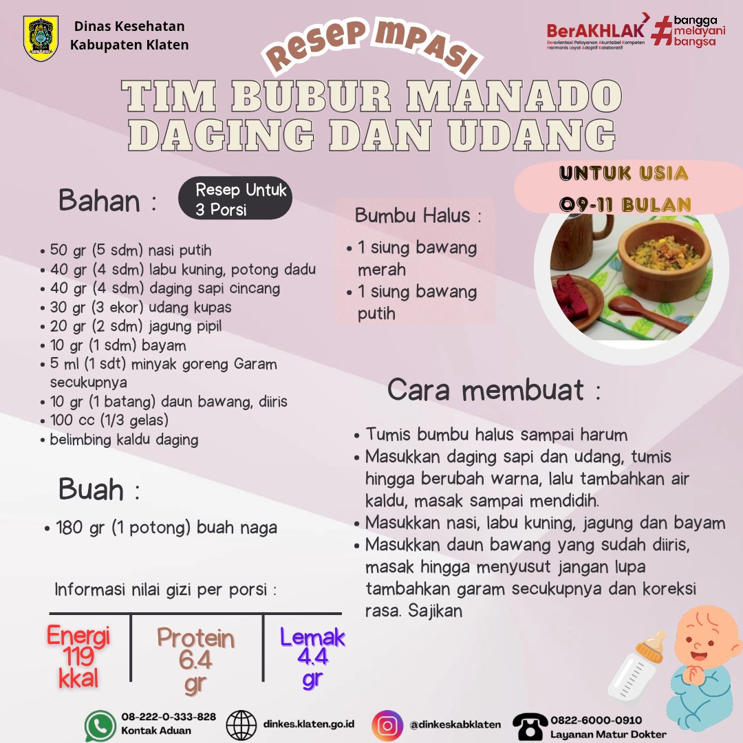 Resep MPASI: Tim Bubur Manado Daging dan Udang untuk Bayi Usia 9–11 Bulan