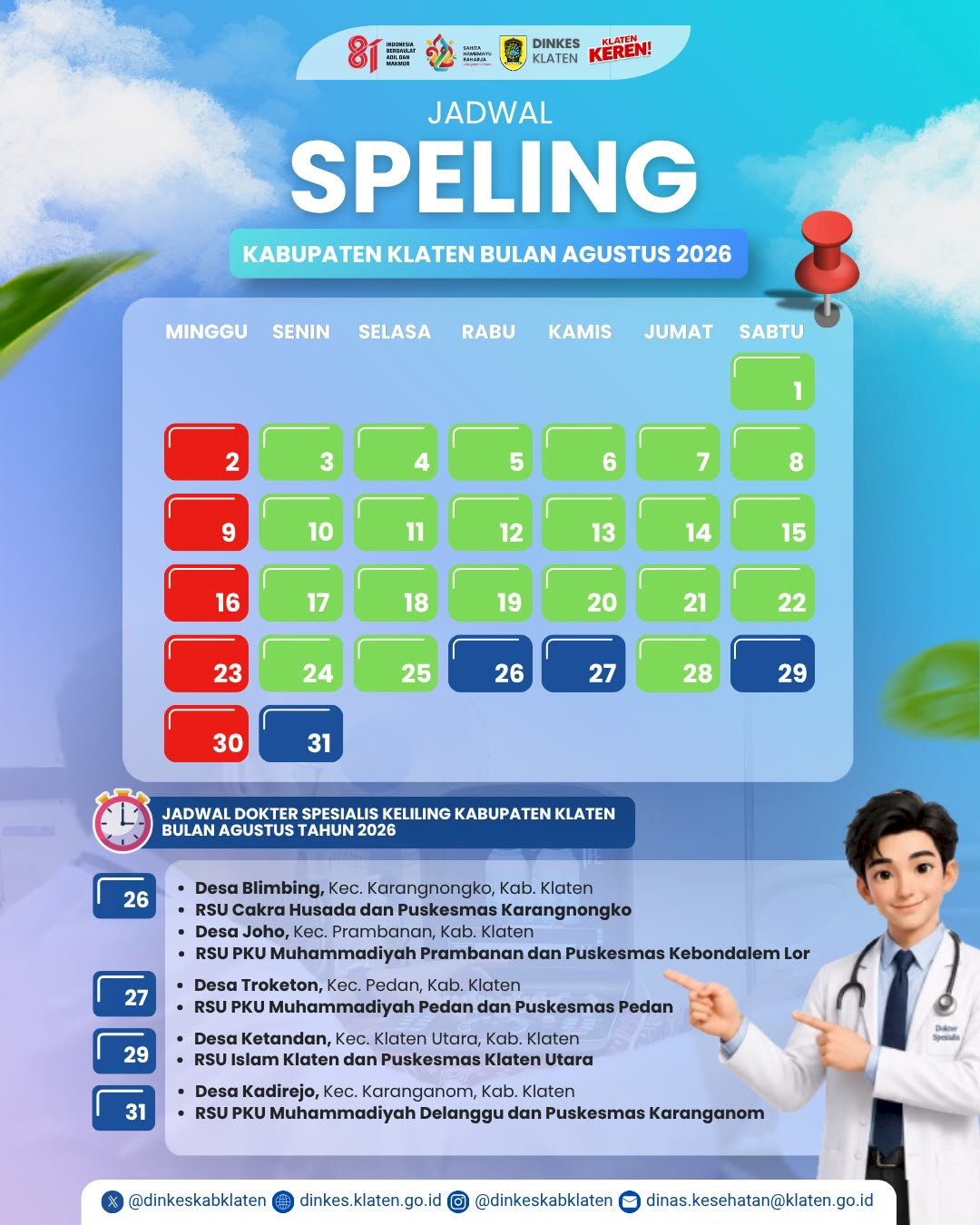 Jadwal Layanan Dokter Spesialis Keliling (Speling) Kabupaten Klaten Bulan Agustus 2026